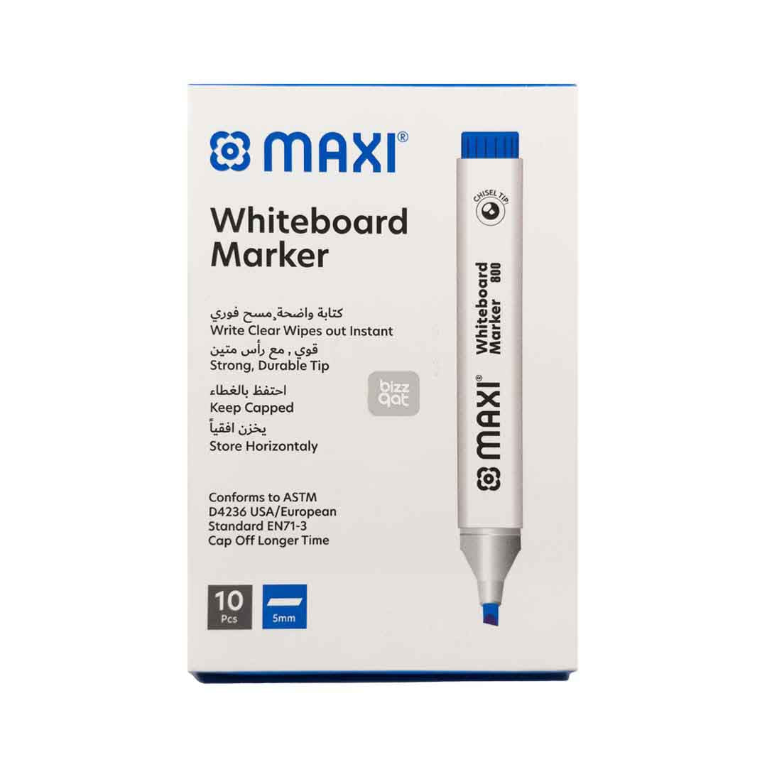 Maxi White Board Marker Blue Chisel MX-800B10: Product name: Maxi White Board Marker Blue Chisel MX-800B10 Chisel tip for creating both thin and thick lines Ink color: Blue