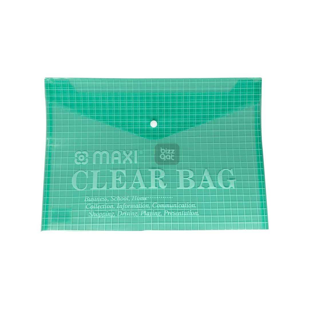My Clear Bag GREEN MAXI MXCBGF: Product Name: My Clear Bag GREEN MAXI MXCBGF Brand: Maxi Model Number: MXCBGF Color: Green Material: PVC Size: 11" x 6" x 2.5" (28cm x 15cm x 6cm)