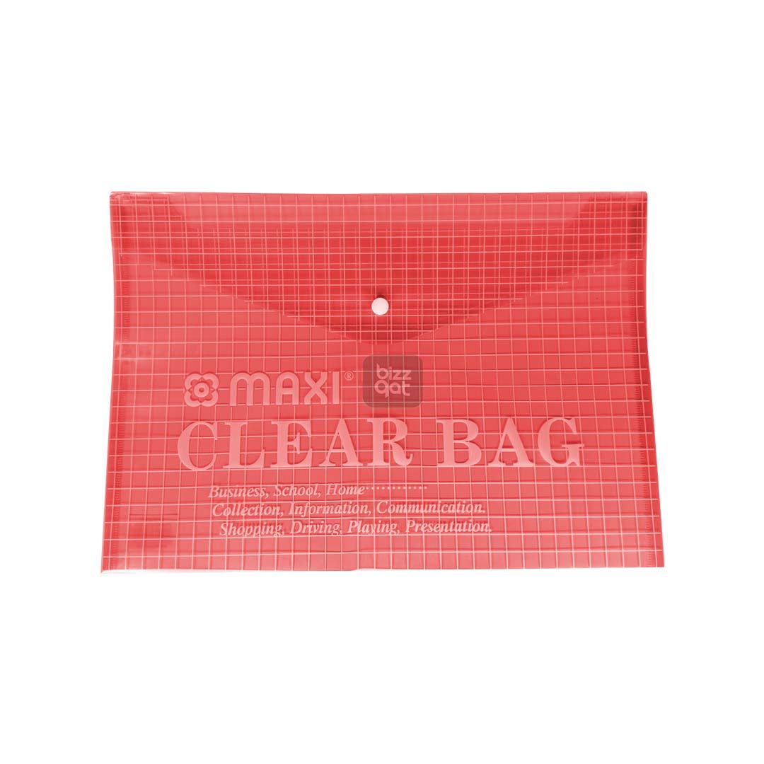 My Clear Bag RED MAXI MXCBRF: Product Name: My Clear Bag RED MAXI MXCBRF Brand: Maxi Model Number: MXCBRF Color: Red Material: PVC Size: 11" x 6" x 2.5" (28c