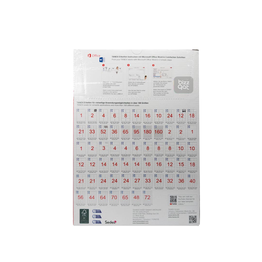 Tanex 2 Labels A4 210X148.5mm TW2102